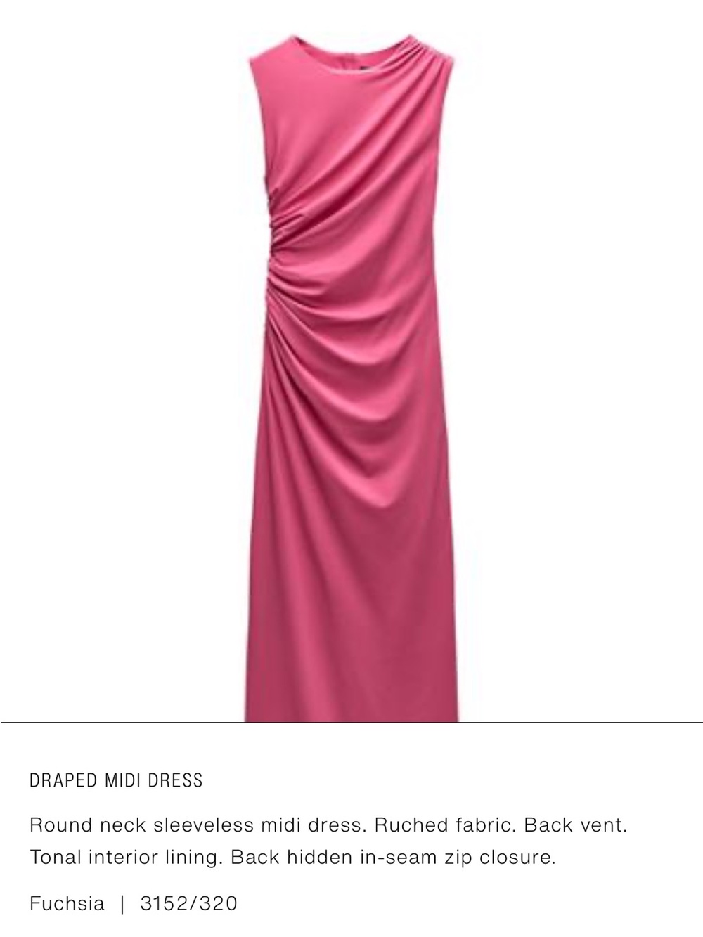ZARA Sleeveless Draped Midi Dress in Fuchsia